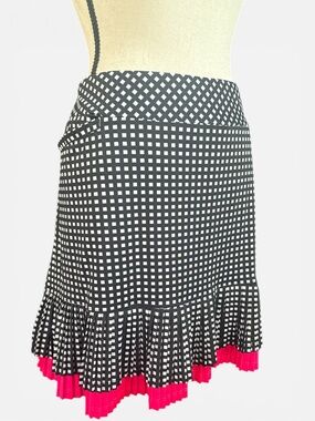 Tail Black and White Checked Golf Skort with Pink Pleated Hem